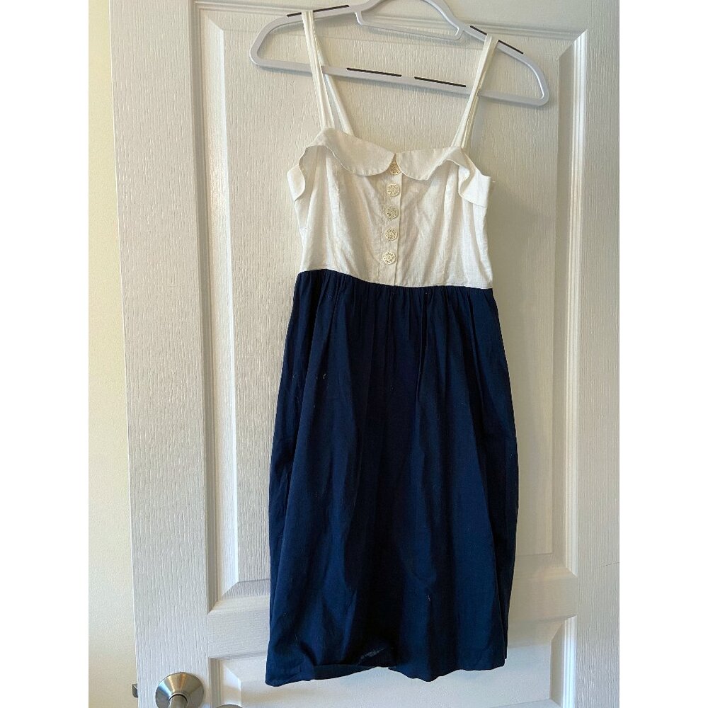 Anthropologie Maeve White Navy Blue Divided Sundress Mother Pearl Button Down 2